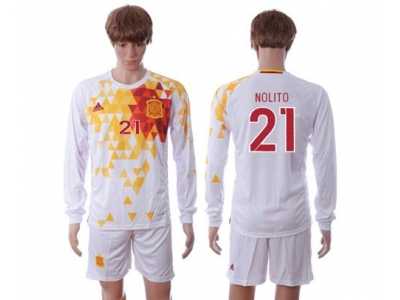 Spain #21 Nolito White Away Long Sleeves Soccer Country Jersey