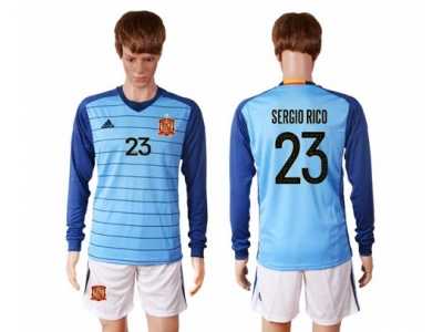 Spain #23 Sergio Rico Blue Goalkeeper Long Sleeves Soccer Country Jersey