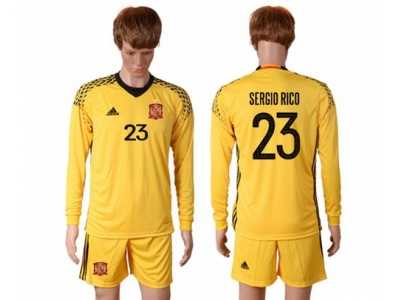 Spain #23 Sergio Rico Yellow Goalkeeper Long Sleeves Soccer Country Jersey