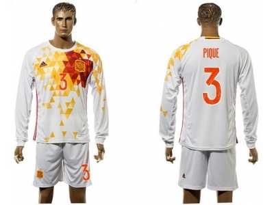 Spain #3 Pique White Away Long Sleeves Soccer Country Jersey1