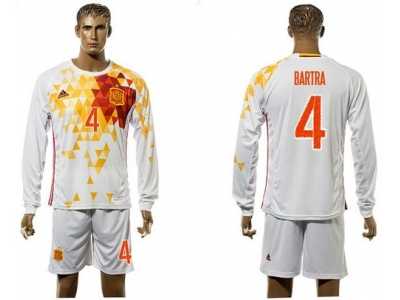 Spain #4 Bartra White Away Long Sleeves Soccer Country Jersey1