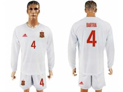 Spain #4 Bartra White Away Long Sleeves Soccer Country Jersey