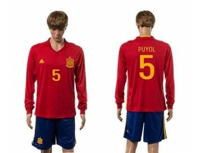 Spain #5 Puyol Red Home Long Sleeves Soccer Country Jersey