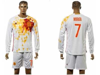 Spain #7 Morata White Away Long Sleeves Soccer Country Jersey1