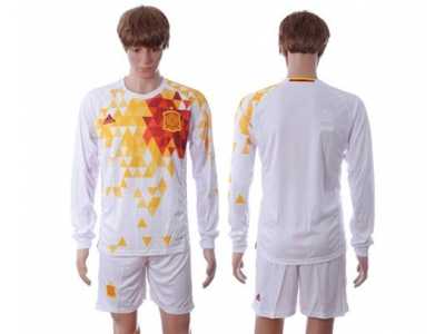 Spain Blank White Away Long Sleeves Soccer Country Jersey1