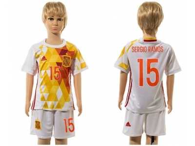 Spain #15 Sergio Raoms White Away Kid Soccer Country Jersey
