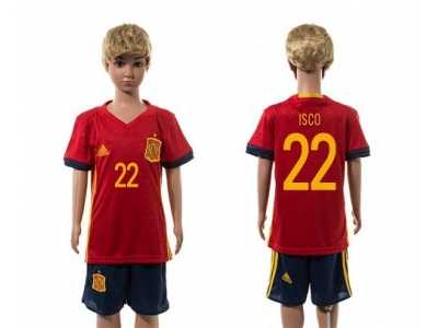 Spain #22 Isco Red Home Kid Soccer Country Jersey