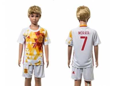 Spain #7 Morata White Away Kid Soccer Country Jersey