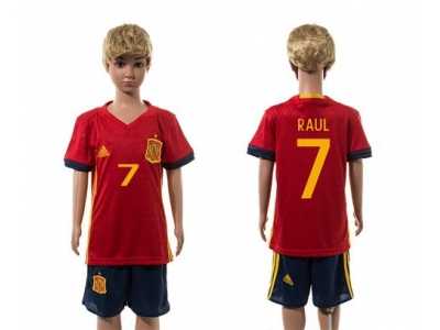 Spain #7 Raul Red Home Kid Soccer Country Jersey