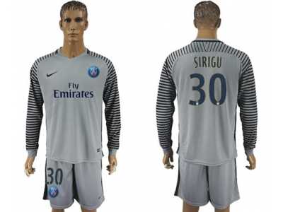 Paris Saint-Germain #30 Sirigu Grey Goalkeeper Long Sleeves Soccer Club Jersey