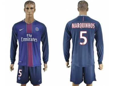 Paris Saint-Germain #5 Marquinhos Home Long Sleeves Soccer Club Jersey1