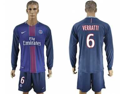 Paris Saint-Germain #6 Verratti Home Long Sleeves Soccer Club Jersey1
