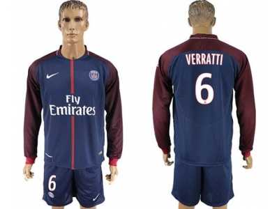 Paris Saint-Germain #6 Verratti Home Long Sleeves Soccer Club Jersey