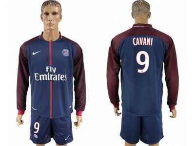 Paris Saint-Germain #9 Cavani Home Long Sleeves Soccer Club Jersey