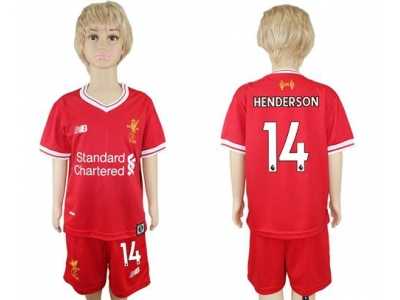 Liverpool #14 Henderson Red Home Kid Soccer Club Jersey1
