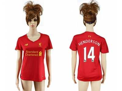 Women's Liverpool #14 Henderson Red Home Soccer Club Jersey1
