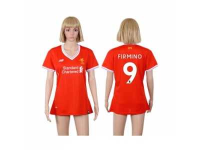 Women's Liverpool #9 Firmino Red Home Soccer Club Jersey