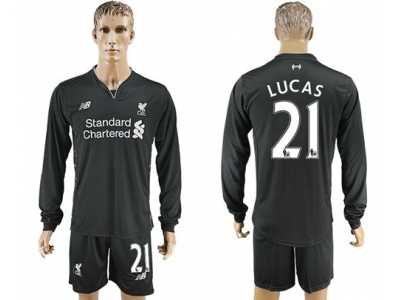 Liverpool #21 Lucas Away Long Sleeves Soccer Club Jersey1