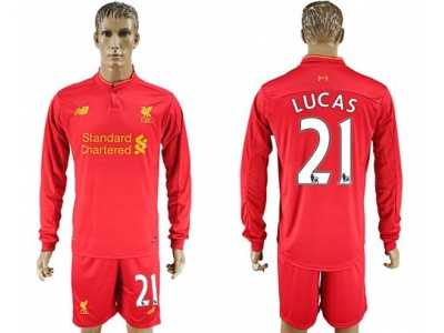 Liverpool #21 Lucas Home Long Sleeves Soccer Club Jersey1