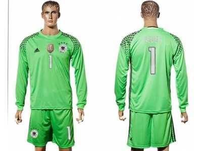 Germany #1 Neuer Green Goalkeeper Long Sleeves Soccer Country Jersey1