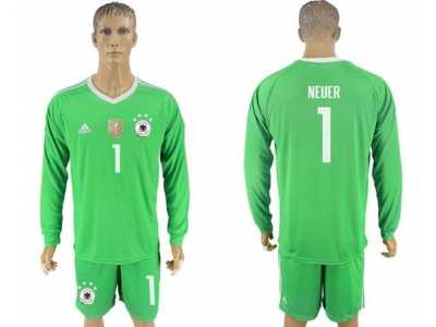 Germany #1 Neuer Green Goalkeeper Long Sleeves Soccer Country Jersey