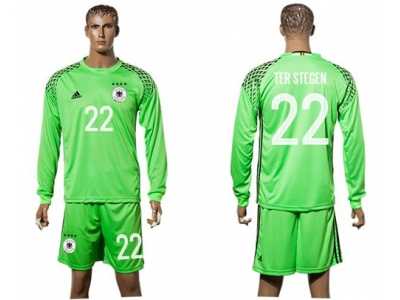 Germany #22 Ter Stegen Green Goalkeeper Long Sleeves Soccer Country Jersey2