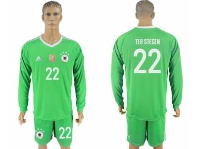 Germany #22 Ter Stegen Green Goalkeeper Long Sleeves Soccer Country Jersey