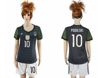 Women's Germany #10 Podolski Away Soccer Country Jersey1