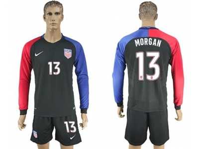 USA #13 Morgan Away Long Sleeves Soccer Country Jersey1