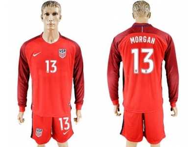 USA #13 Morgan Away Long Sleeves Soccer Country Jersey