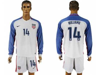 USA #14 Williams Home Long Sleeves Soccer Country Jersey1