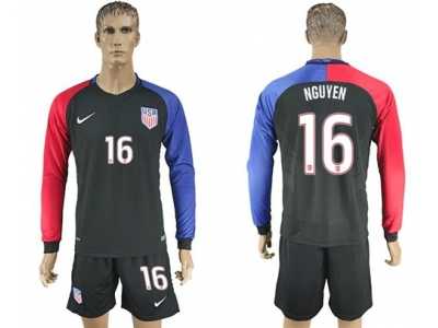 USA #16 Nguyen Away Long Sleeves Soccer Country Jersey1