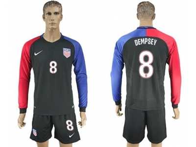 USA #8 Dempsey Away Long Sleeves Soccer Country Jersey1