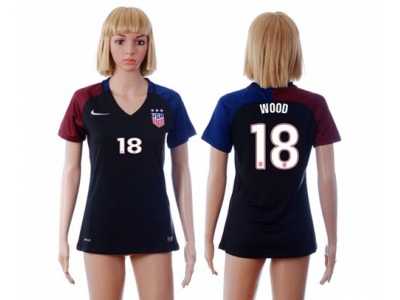 Women's USA #18 Wood Away Soccer Country Jersey4