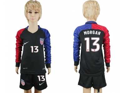 USA #13 Morgan Away Long Sleeves Kid Soccer Country Jersey1
