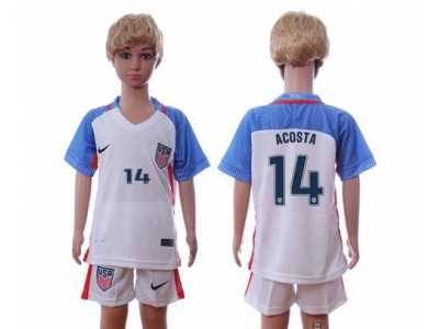USA #14 Acosta Home Kid Soccer Country Jersey