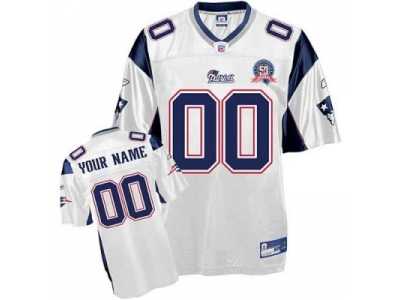 Customized New England Patriots Jersey Youth White With Team 50th Anniversary Patch Football