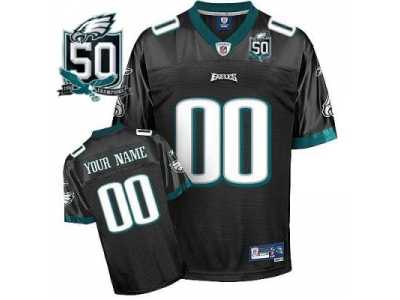 Customized Philadelphia Eagles Jersey Youth Eqt Black With Team 50th Patch Football