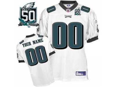 Customized Philadelphia Eagles Jersey Youth White With Team 50th Patch Football