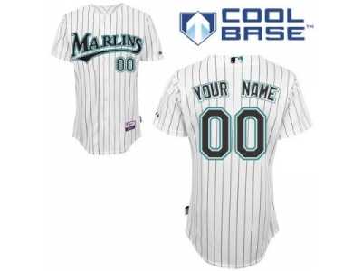 Customized Florida Marlins Jersey White Strip Home Cool Base Baseball