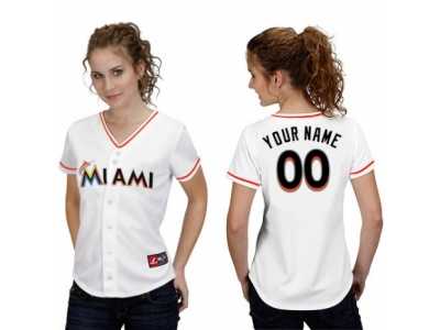 Women's Majestic Miami Marlins Customized Replica White Home Cool Base MLB Jersey