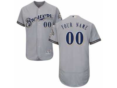 Men's Majestic Milwaukee Brewers Customized Grey Flexbase Authentic Collection MLB Jersey