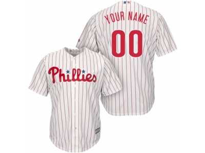 Women's Majestic Philadelphia Phillies Customized Replica White Red Strip Home Cool Base MLB Jersey