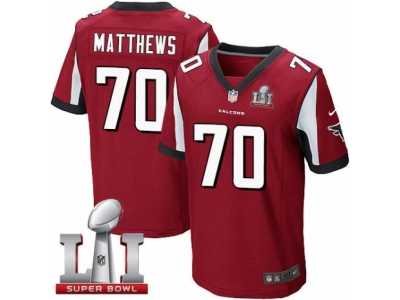 Men's Nike Atlanta Falcons #70 Jake Matthews Elite Red Team Color Super Bowl LI 51 NFL Jersey