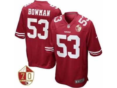 Men San Francisco 49ers #53 NaVorro Bowman Scarlet 70th Anniversary Patch Game Jersey