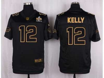 Nike Buffalo Bills #12 Jim Kelly Black Pro Line Gold Collection Jersey(Elite)