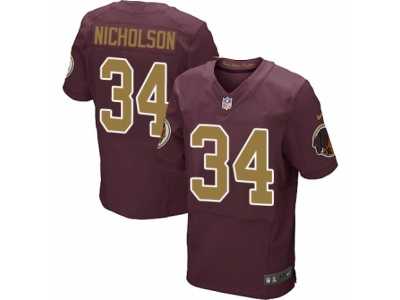 Men's Nike Washington Redskins #34 Montae Nicholson Elite Burgundy Red Gold Number Alternate 80TH Anniversary NFL Jersey