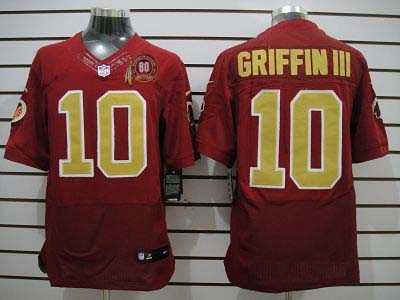 Nike NFL Washington Redskins #10 Robert Griffin III Red Jerseys W 80TH Patch Gold Number(Elite)