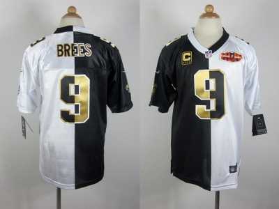 Nike New Orleans Saints #9 Drew brees black-white jerseys[super bowl xliv Elite split]