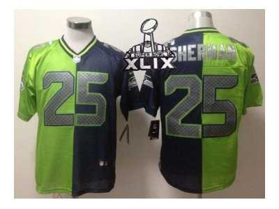 2015 Super Bowl XLIX Nike jerseys seattle seahawks #25 sherman blue-green[Elite split]